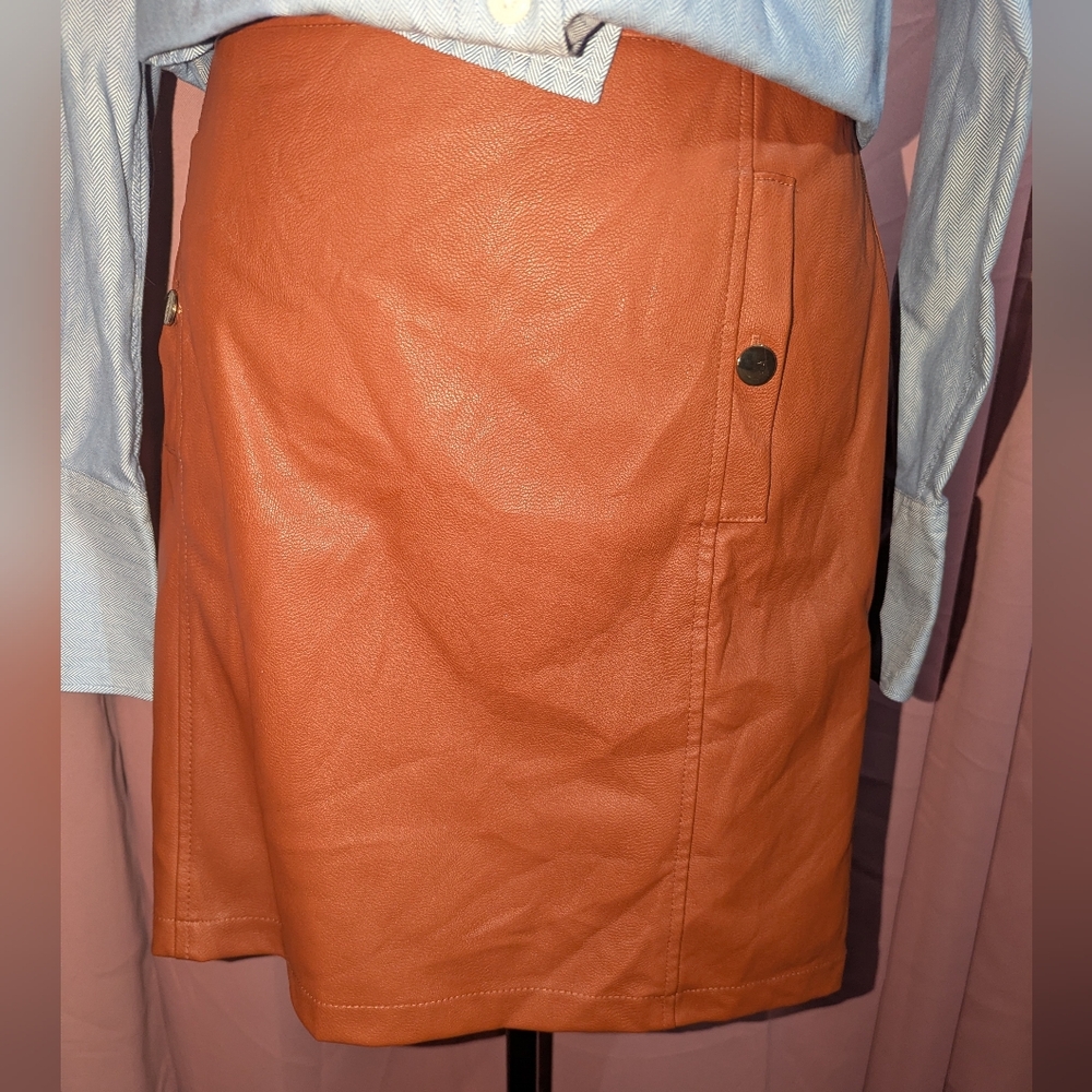 LOFT Faux Leather Mini Skirt with Pockets 8